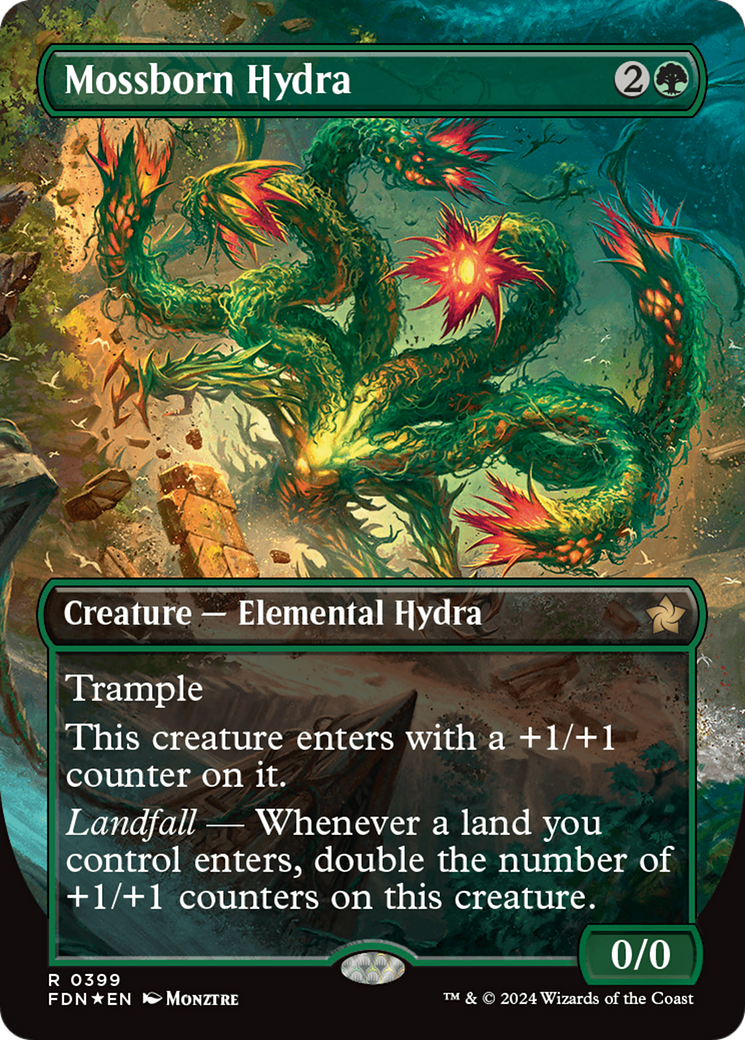 Mossborn Hydra (Borderless) (Mana Foil) [Foundations] | Gear Gaming Fayetteville