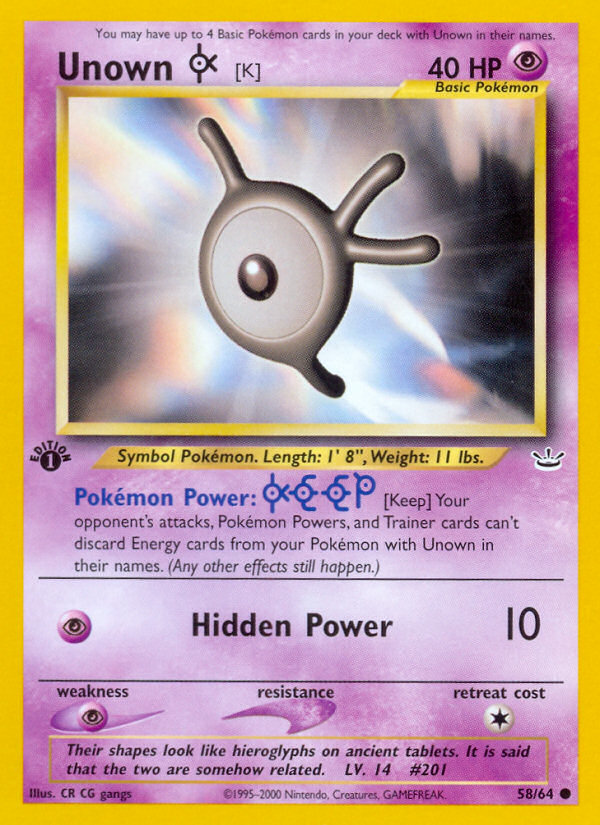 Unown [K] (58/64) [Neo Revelation 1st Edition] | Gear Gaming Fayetteville