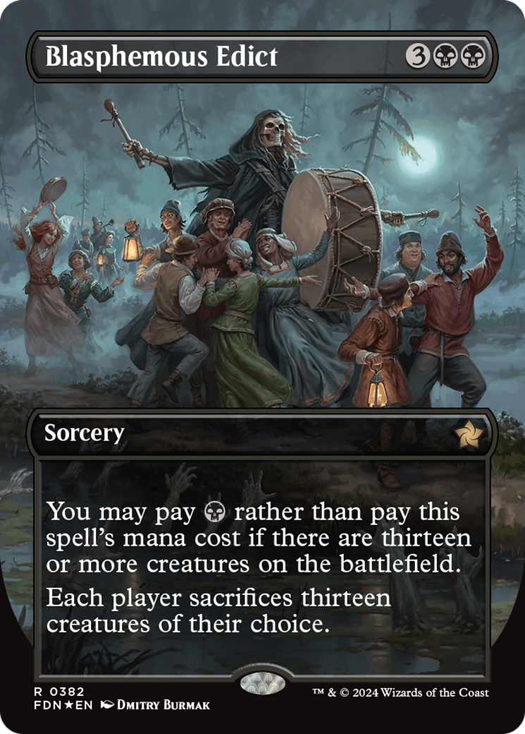 Blasphemous Edict (Borderless) (Mana Foil) [Foundations] | Gear Gaming Fayetteville