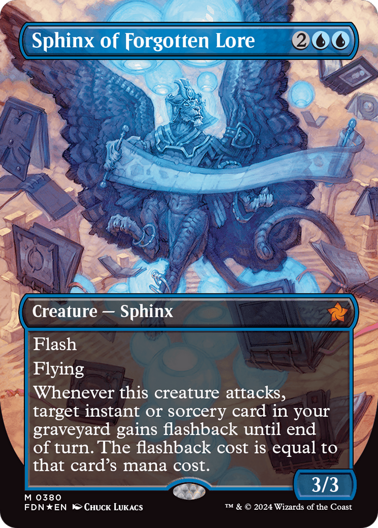 Sphinx of Forgotten Lore (Borderless) (Mana Foil) [Foundations] | Gear Gaming Fayetteville