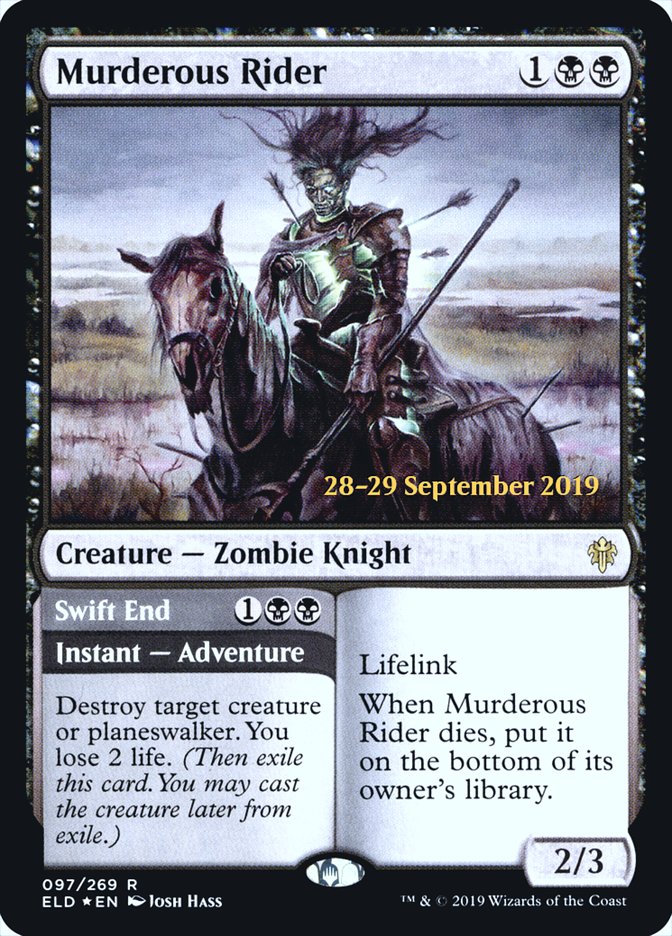 Murderous Rider // Swift End [Throne of Eldraine Prerelease Promos] | Gear Gaming Fayetteville
