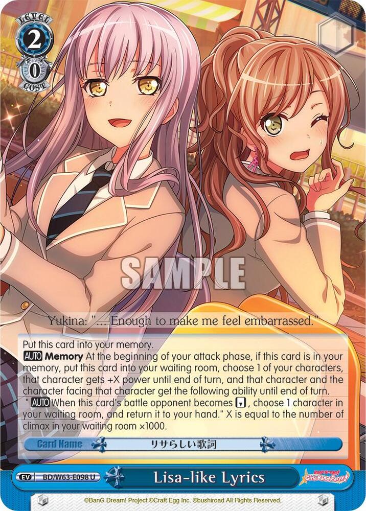 Lisa-like Lyrics - [BanG Dream! Girls Band Party! Vol.2] | Gear Gaming Fayetteville