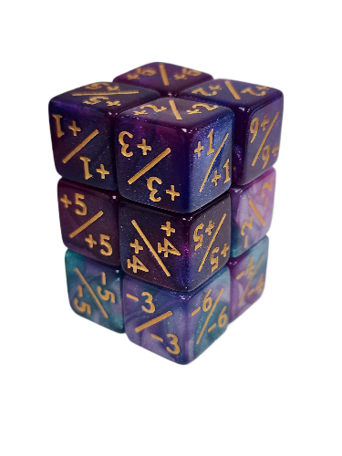 D6 -/- +/+ Counter Dice Teal/Purple and Purple/Blue Galaxy Counter Dice | Gear Gaming Fayetteville