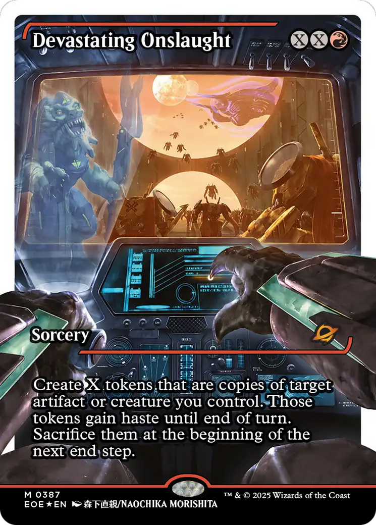 Devastating Onslaught (0387) (Showcase) (Fracture Foil) [Edge of Eternities] | Gear Gaming Fayetteville
