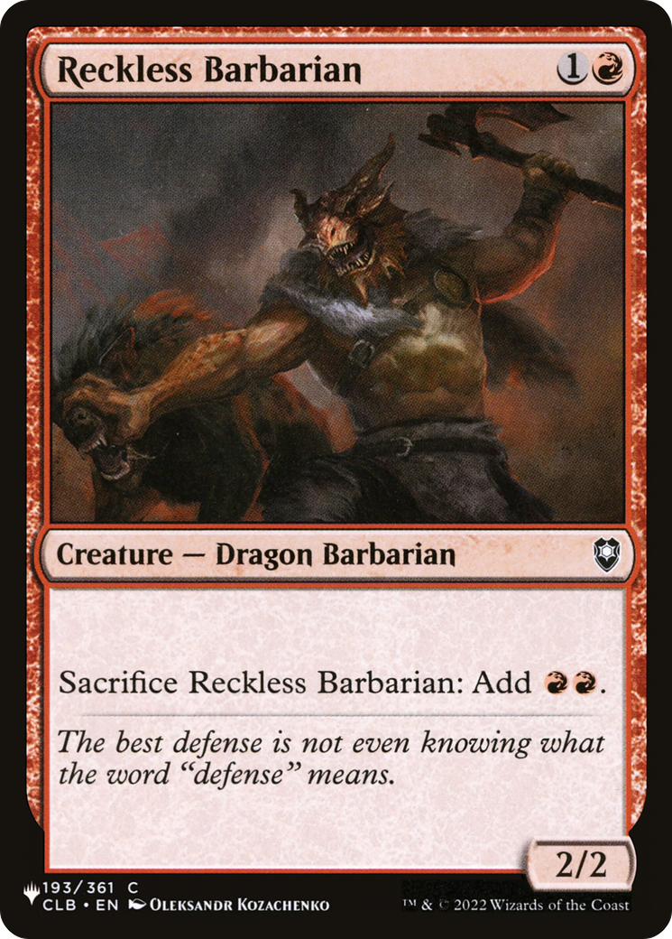 Reckless Barbarian [The List Reprints] | Gear Gaming Fayetteville