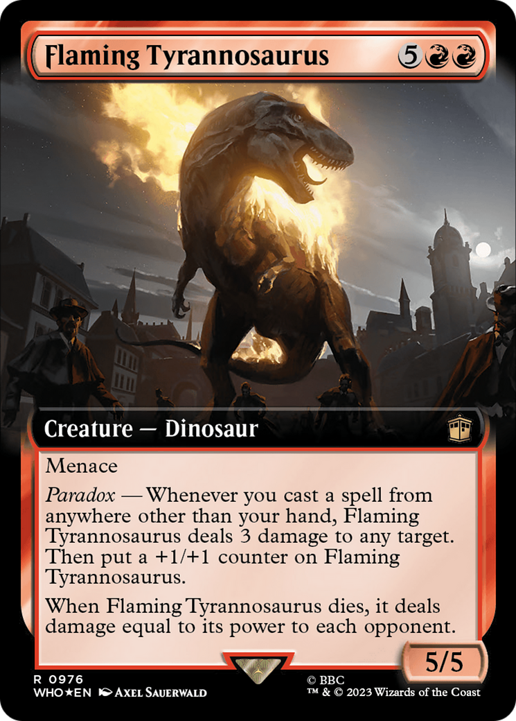 Flaming Tyrannosaurus (Extended Art) (Surge Foil) [Doctor Who] | Gear Gaming Fayetteville