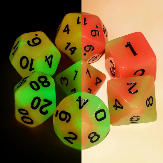 Green/Orange Glow in the Dark 7pcs Dice Set | Gear Gaming Fayetteville