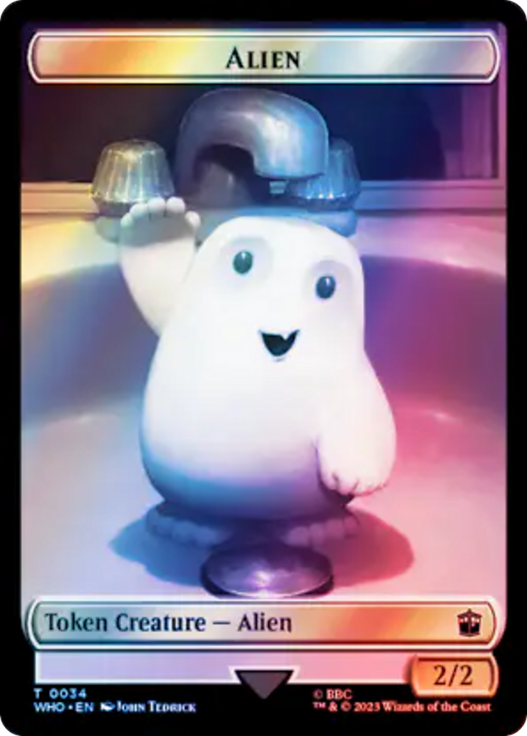 Alien // Dinosaur Double-Sided Token (Surge Foil) [Doctor Who Tokens] | Gear Gaming Fayetteville