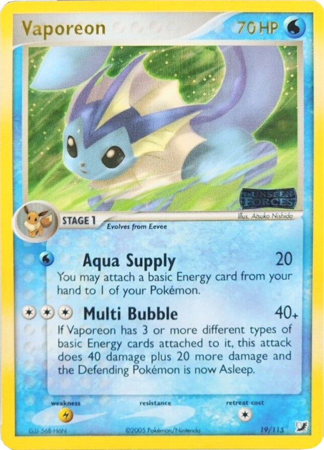 Vaporeon (19/115) (Stamped) [EX: Unseen Forces] | Gear Gaming Fayetteville