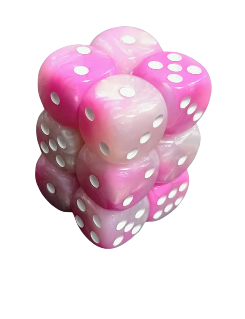 Pink+White 16mm D6 block of 12 dice | Gear Gaming Fayetteville