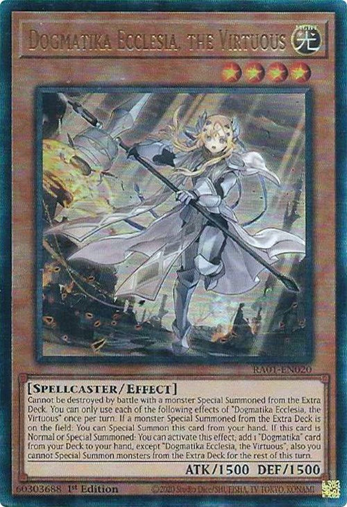 Dogmatika Ecclesia, the Virtuous [RA01-EN020] Prismatic Ultimate Rare | Gear Gaming Fayetteville