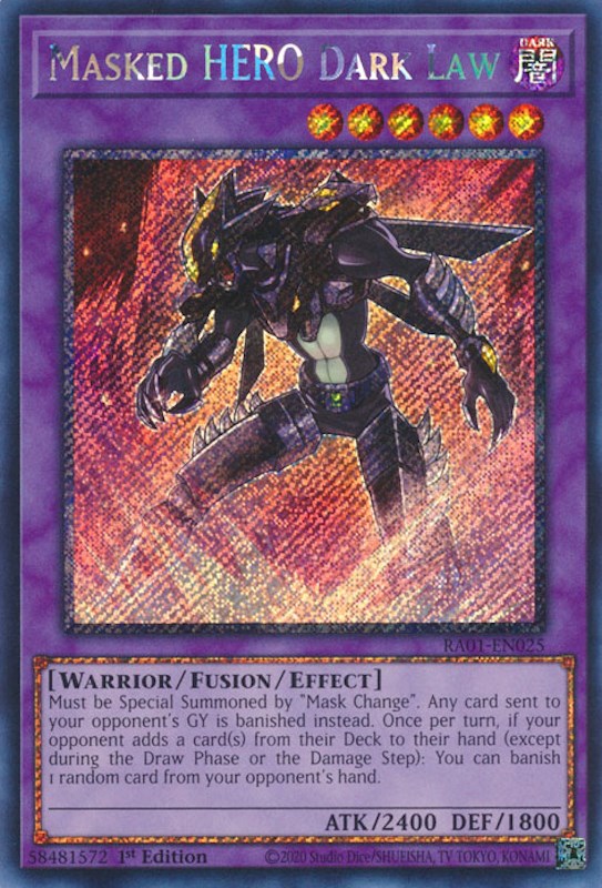 Masked HERO Dark Law [RA01-EN025] Platinum Secret Rare | Gear Gaming Fayetteville