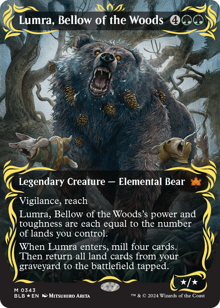 Lumra, Bellow of the Woods (Borderless) (Raised Foil) [Bloomburrow] | Gear Gaming Fayetteville