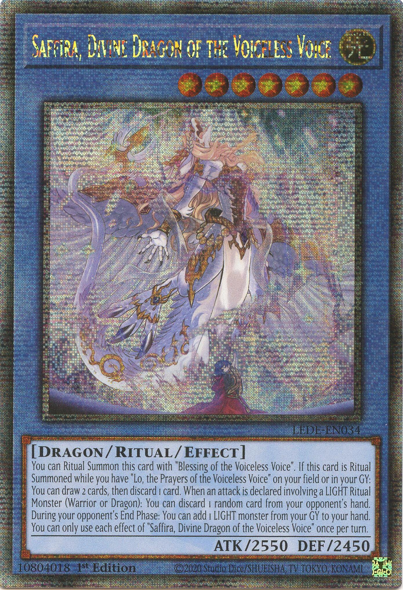 Saffira, Divine Dragon of the Voiceless Voice (Quarter Century Secret Rare) [LEDE-EN034] Quarter Century Secret Rare | Gear Gaming Fayetteville