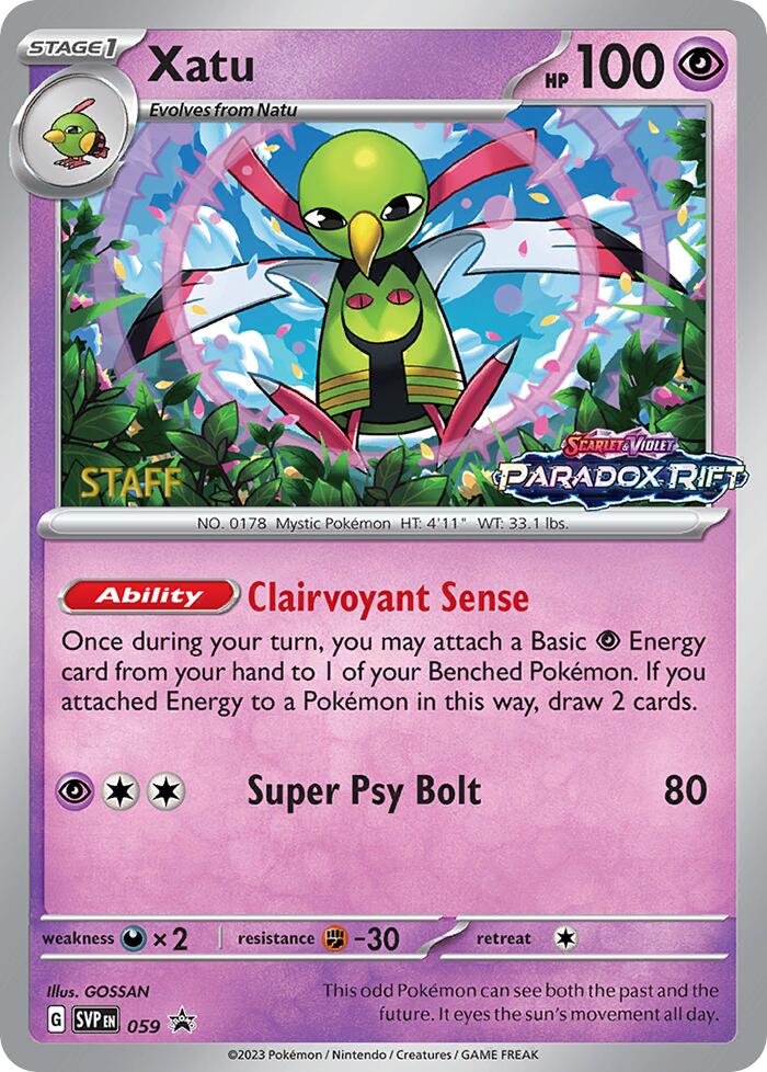 Xatu (059) (Staff Prerelease Promo) [Scarlet & Violet: Black Star Promos] | Gear Gaming Fayetteville