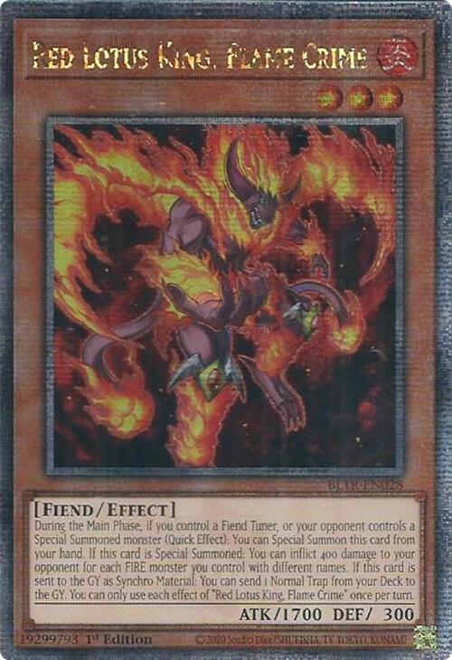 Red Lotus King, Flame Crime (Quarter Century Secret Rare) [BLTR-EN028] Quarter Century Secret Rare | Gear Gaming Fayetteville