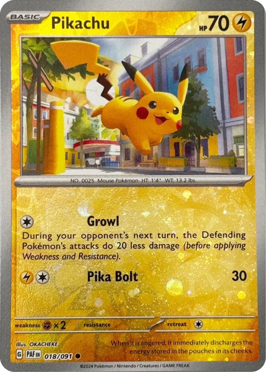 Pikachu (018/091) (Reverse Cosmos Holo) [Scarlet & Violet: Paldean Fates] | Gear Gaming Fayetteville