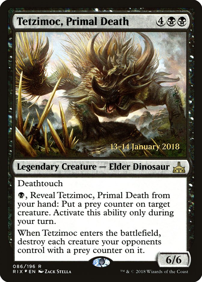 Tetzimoc, Primal Death [Rivals of Ixalan Prerelease Promos] | Gear Gaming Fayetteville