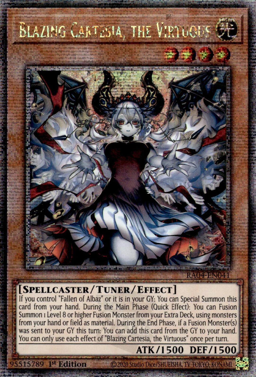 Blazing Cartesia, the Virtuous (New Art) [RA04-EN041] Quarter Century Secret Rare | Gear Gaming Fayetteville