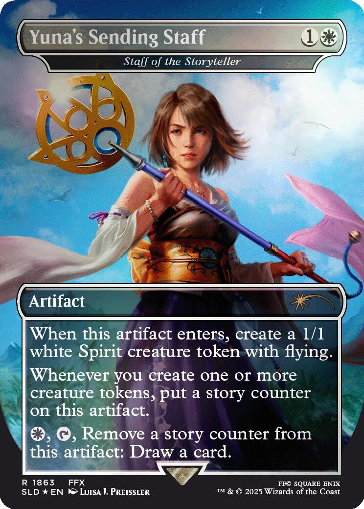 Yuna's Sending Staff - Staff of the Storyteller (Rainbow Foil) [Secret Lair Drop Series] | Gear Gaming Fayetteville