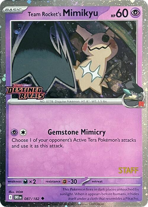 Team Rocket's Mimikyu (087/182) (Prerelease Staff) [Scarlet & Violet: Destined Rivals] | Gear Gaming Fayetteville