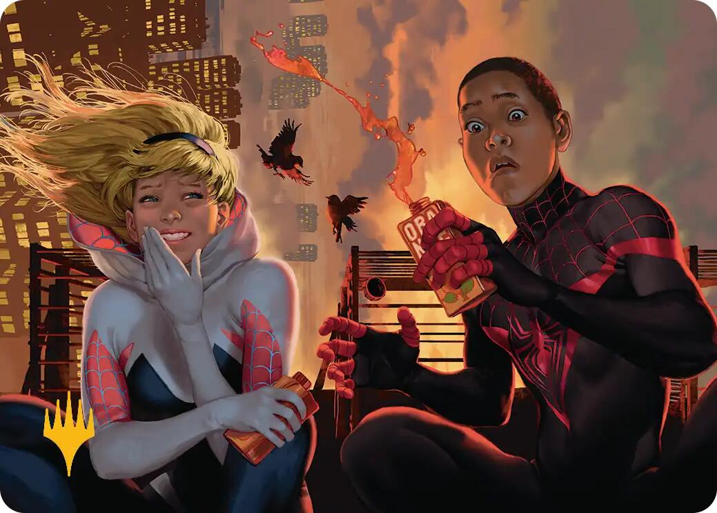 Heroes' Hangout Art Card (Gold-Stamped Planeswalker Symbol) [Marvel's Spider-Man Art Series] | Gear Gaming Fayetteville