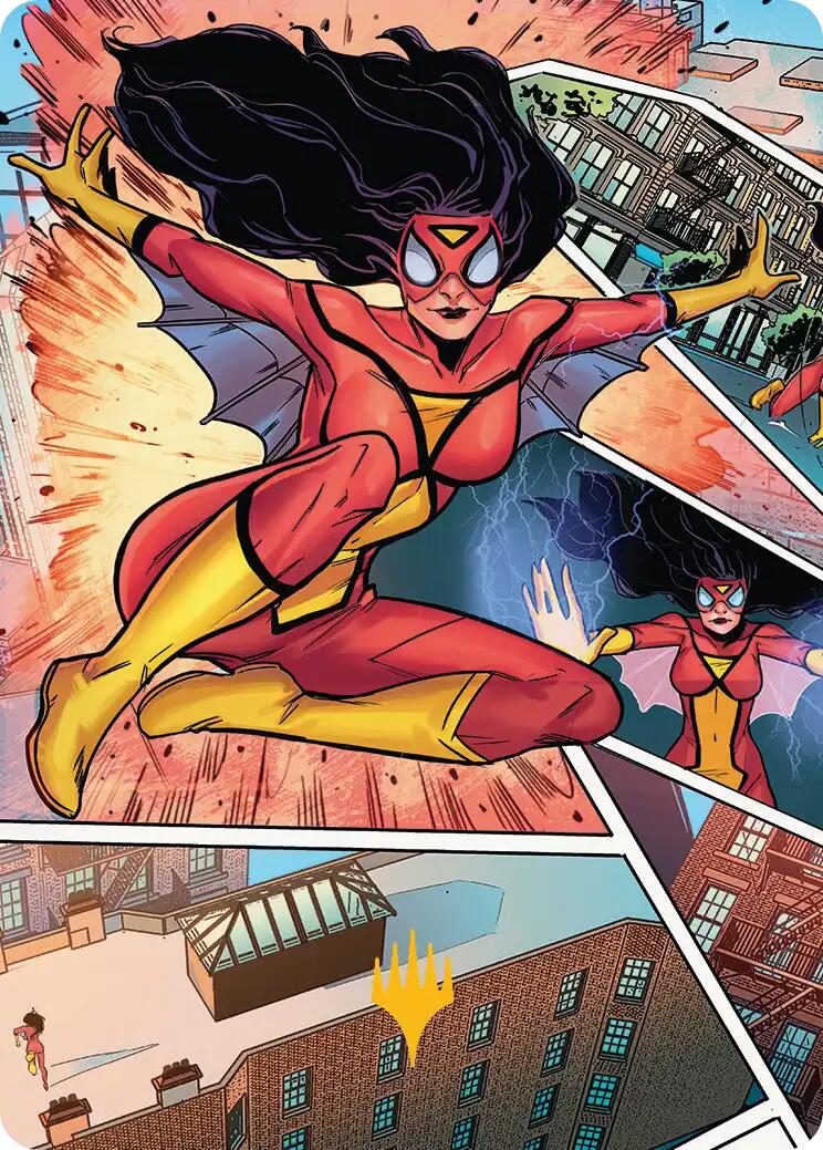 Spider-Woman, Stunning Savior Art Card (Gold-Stamped Planeswalker Symbol) [Marvel's Spider-Man Art Series] | Gear Gaming Fayetteville