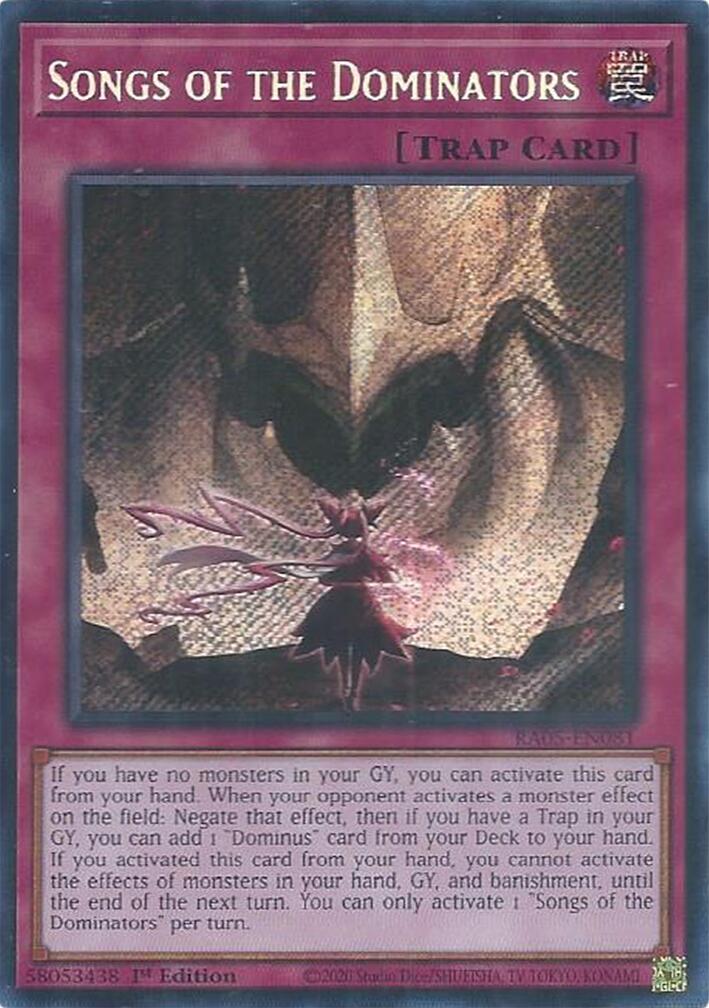 Songs of the Dominators (Secret Rare) [RA05-EN081] Secret Rare | Gear Gaming Fayetteville