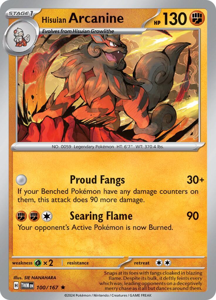 Hisuian Arcanine (100/167) (Non-Holo) (Deck Exclusive) [Scarlet & Violet: Twilight Masquerade] | Gear Gaming Fayetteville