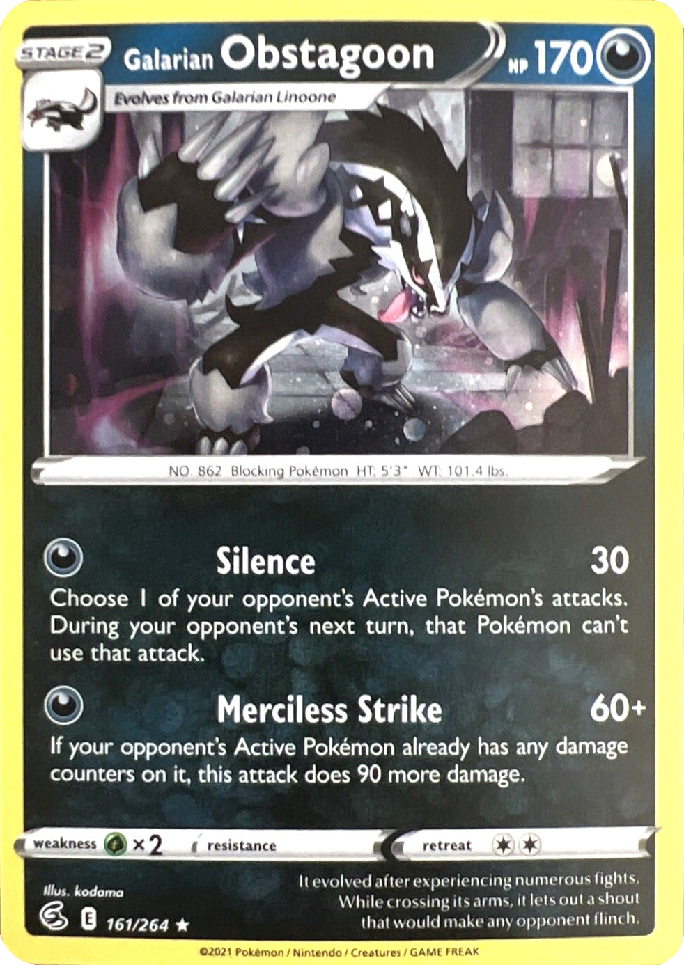 Galarian Obstagoon (161/264) (Cosmos Holo) [Sword & Shield: Fusion Strike] | Gear Gaming Fayetteville