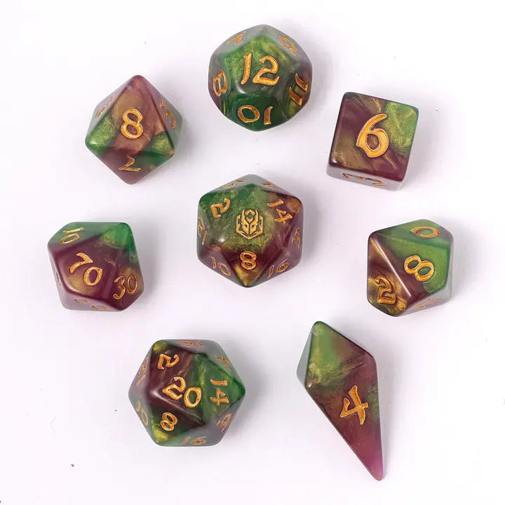 Wyrmforged Rollers-  Rounded edge 8-piece Polyhedral Dice Set: Wyvern Venom | Gear Gaming Fayetteville