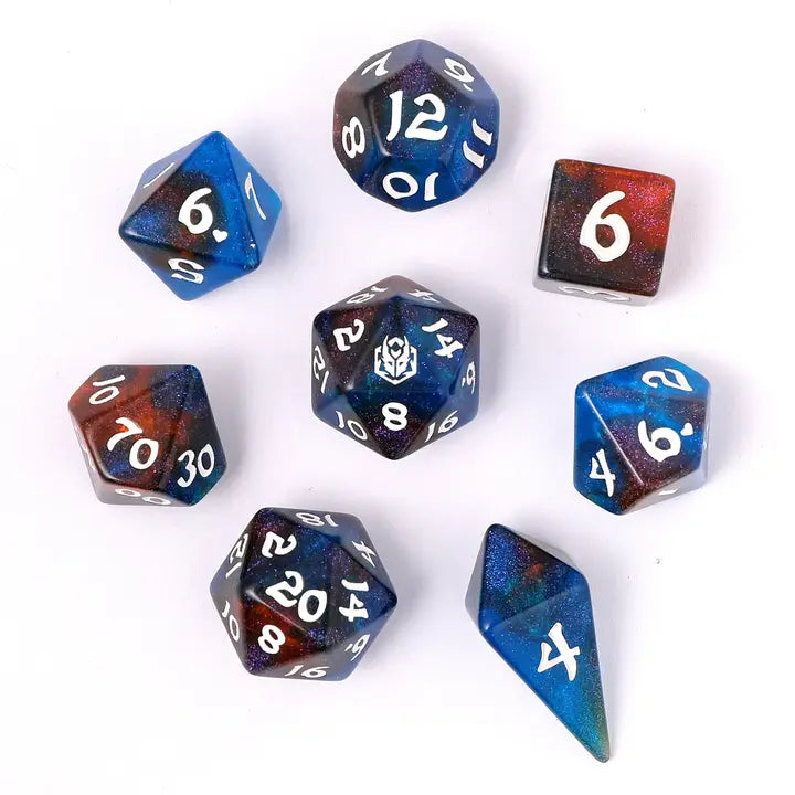 Wyrmforged Rollers-  Rounded edge 8-piece Polyhedral Dice Set: Mystic Nebula | Gear Gaming Fayetteville