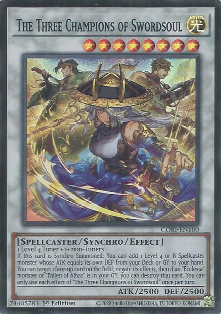 The Three Champions of Swordsoul [CORI-EN100] Super Rare | Gear Gaming Fayetteville