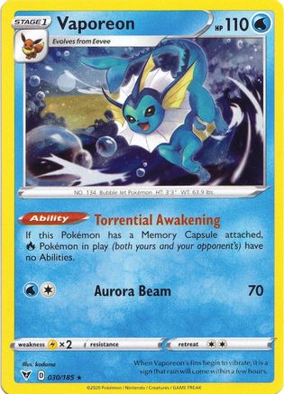 Vaporeon (030/185) (Cosmos Holo) [Sword & Shield: Vivid Voltage] | Gear Gaming Fayetteville