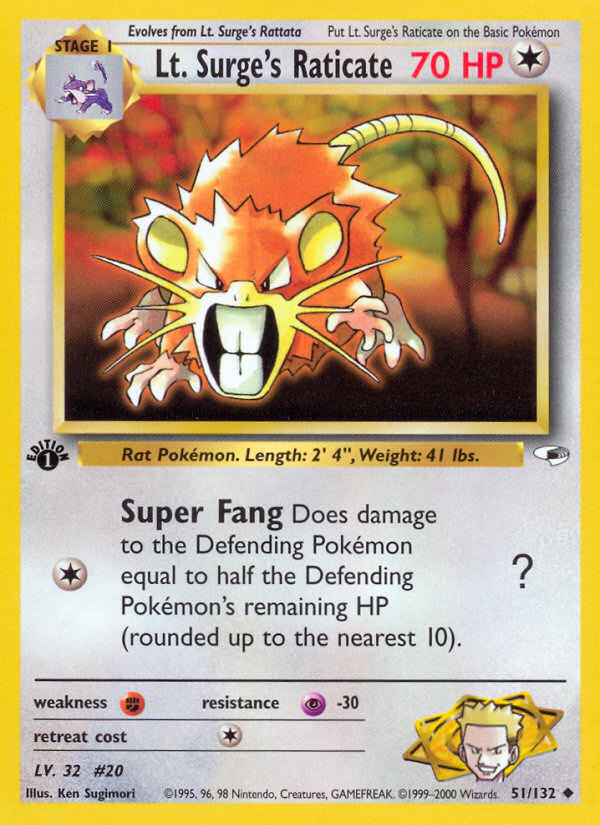 Lt. Surge's Raticate (51/132) [Gym Heroes 1st Edition] | Gear Gaming Fayetteville