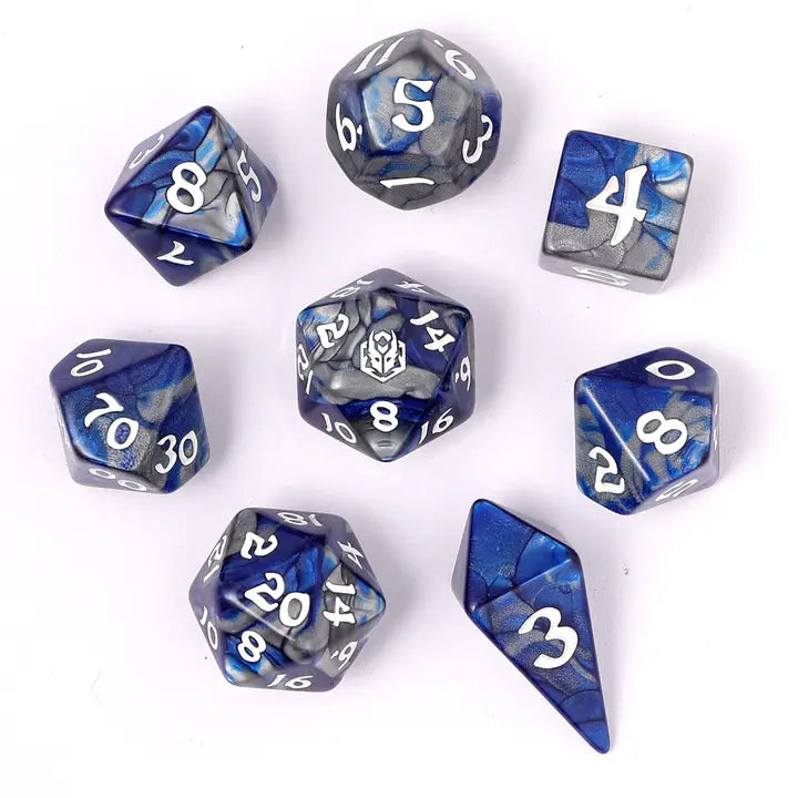 Wyrmforged Rollers-  Rounded edge 8-piece Polyhedral Dice Set: Paladin Steel | Gear Gaming Fayetteville