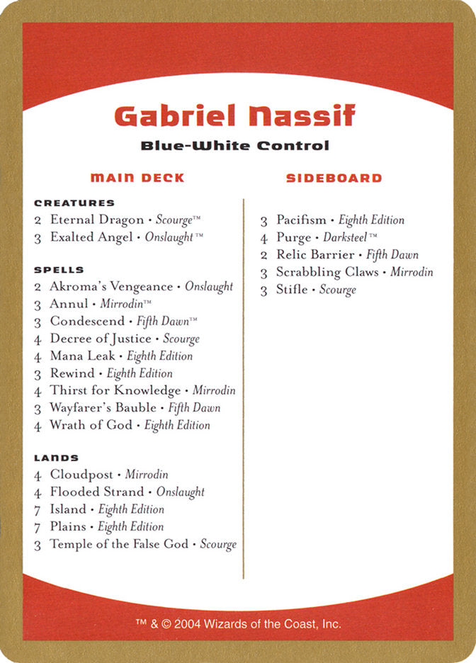 Gabriel Nassif Decklist [World Championship Decks 2004] | Gear Gaming Fayetteville