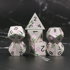 Pink Rose Electroplated Silver Metal 7pcs Dice Set | Gear Gaming Fayetteville