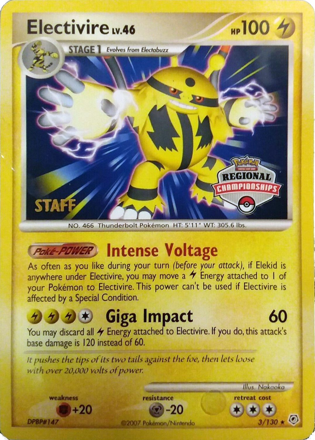 Electivire (003/130) (2008 Staff Regional Championships) [League & Championship Cards] | Gear Gaming Fayetteville