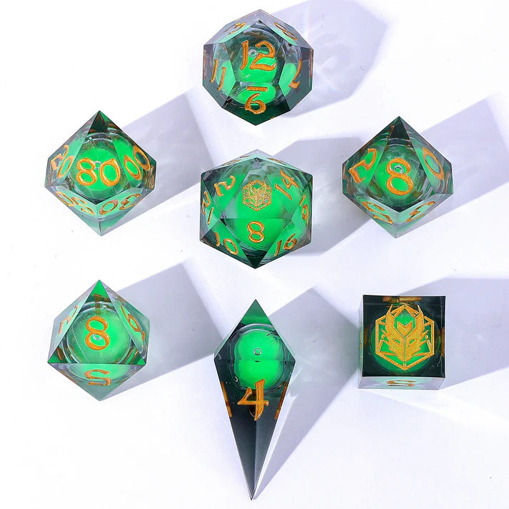 Wyrmforged Rollers-  Sharp Edge Liquid Core Dice Set - Glow in the Dark - Green | Gear Gaming Fayetteville