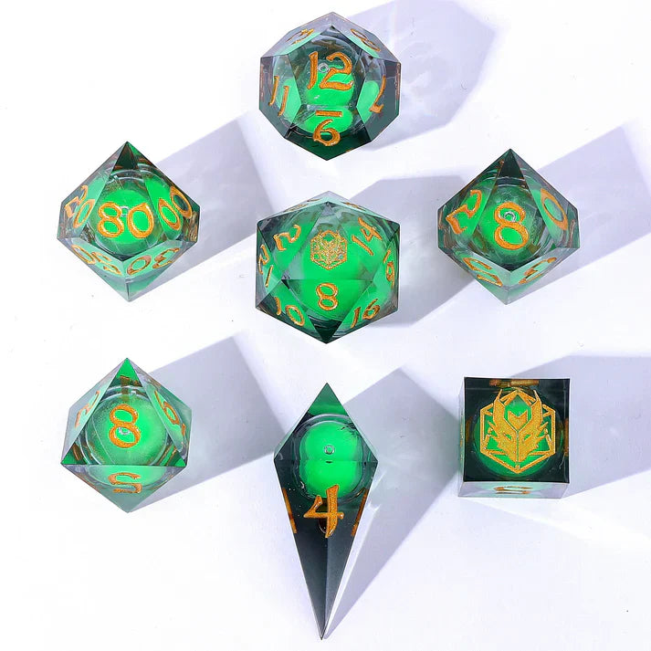 Emerald Phylactery – Wyrmforged Sharp Edge Liquid Core Dice Set | Gear Gaming Fayetteville