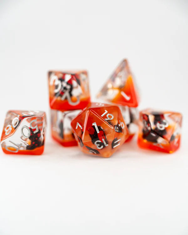 Mephistopheles| Devil Cat| 7 Piece Acrylic Inclusion Dice Set | Gear Gaming Fayetteville