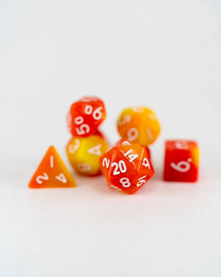 Flameseed | 7 Piece Mini Acrylic Polyhedral Dice Set | Gear Gaming Fayetteville
