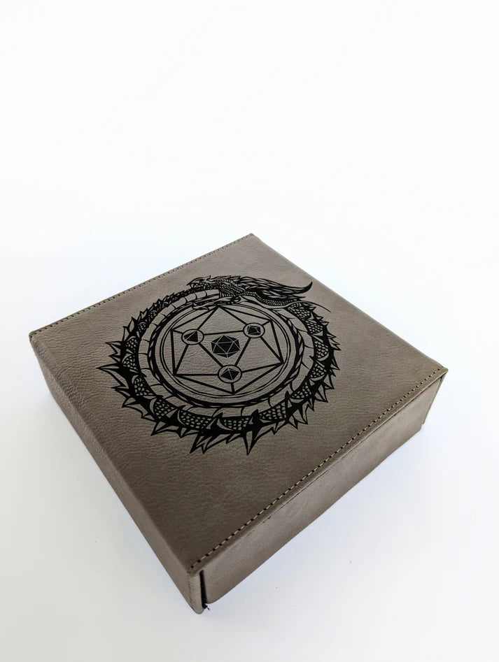 Dragon Circle | Vegan Leather Dice Box - Grey | Gear Gaming Fayetteville