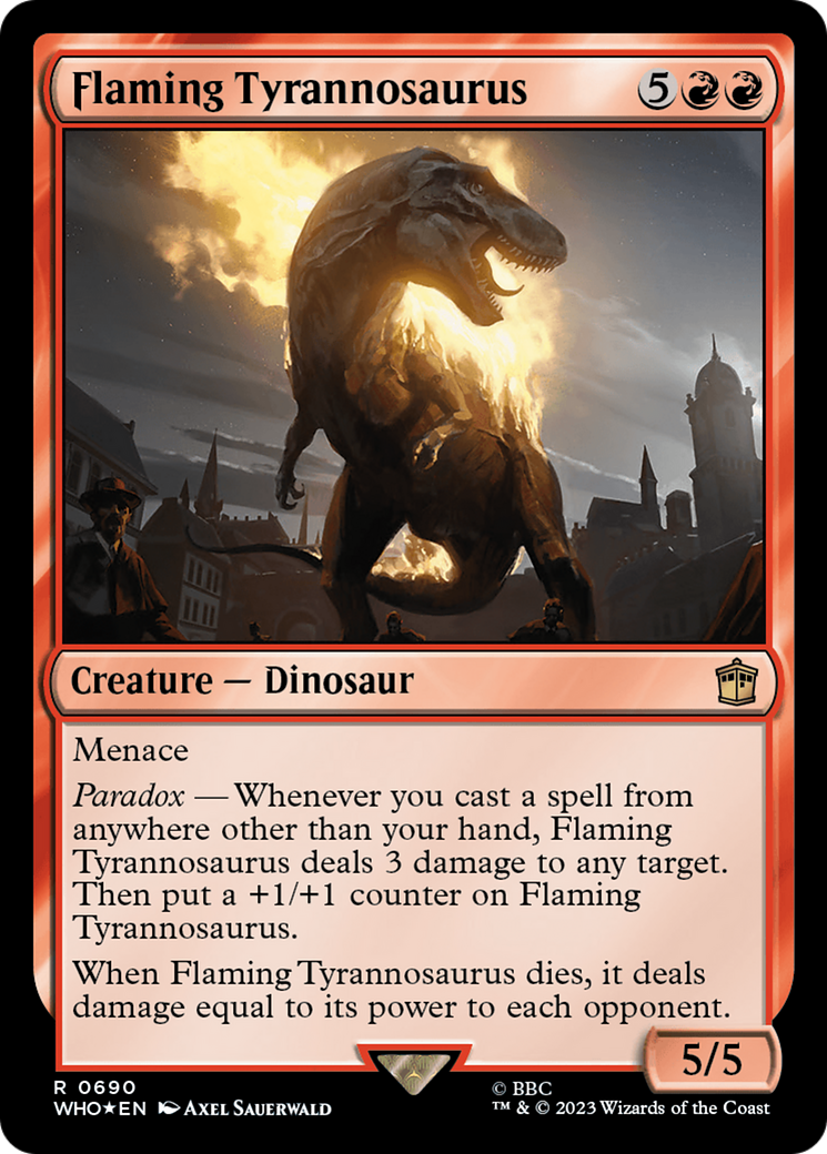 Flaming Tyrannosaurus (Surge Foil) [Doctor Who] | Gear Gaming Fayetteville