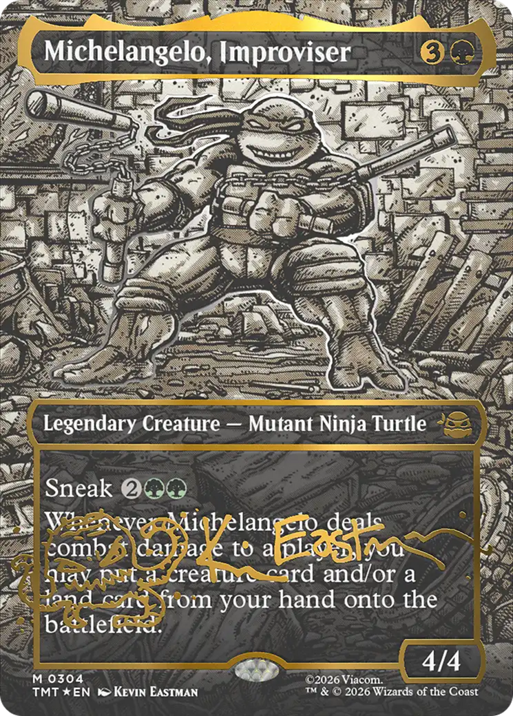 Michelangelo, Improviser (Borderless) (Gold-Stamped Signature) [Teenage Mutant Ninja Turtles] | Gear Gaming Fayetteville