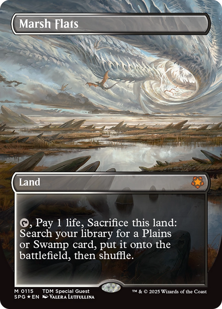 Marsh Flats (Borderless) (Dragonscale Foil) [Tarkir: Dragonstorm Special Guests] | Gear Gaming Fayetteville