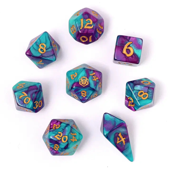 Wyrmforged Rollers-  Rounded edge 8-piece Polyhedral Dice Set: Frostbloom | Gear Gaming Fayetteville