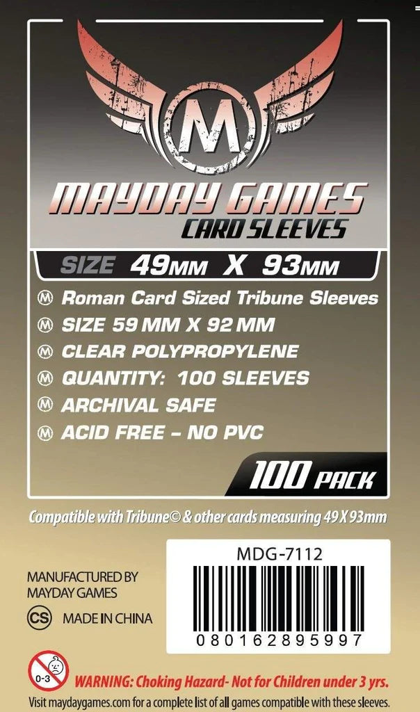 Mayday Games - Roman Card Sized Tribune Sleeves - 100 Pack - 49 X 93 mm | Gear Gaming Fayetteville