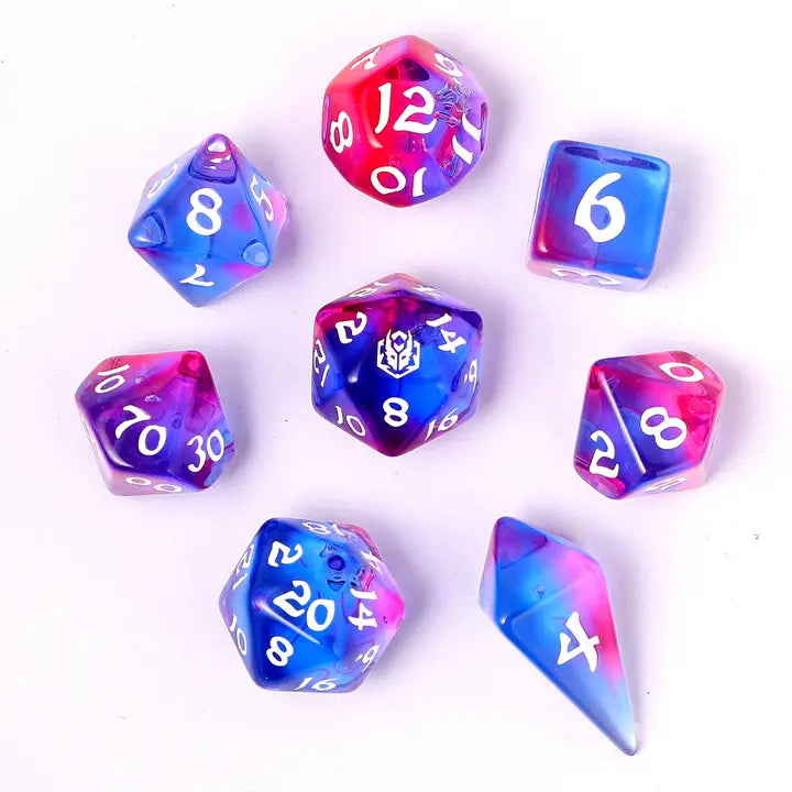 Wyrmforged Rollers-  Rounded edge 8-piece Polyhedral Dice Set: Unicorn Tears | Gear Gaming Fayetteville